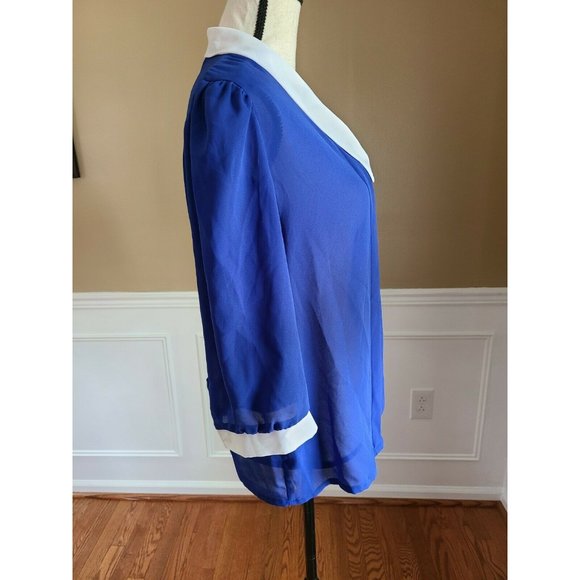 Vintage 70s JC Penney Fashions Royal Blue White Blouse size 14 Rockabilly Top - Picture 3 of 7